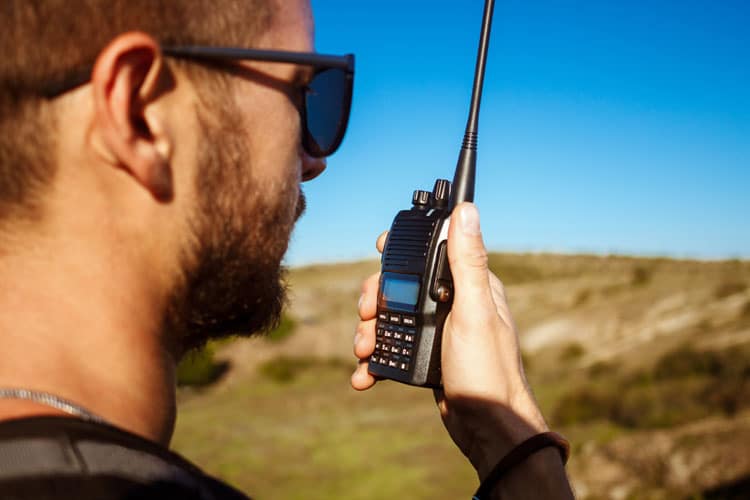 Licensed Amateur Radio Operator Talking on the Radio