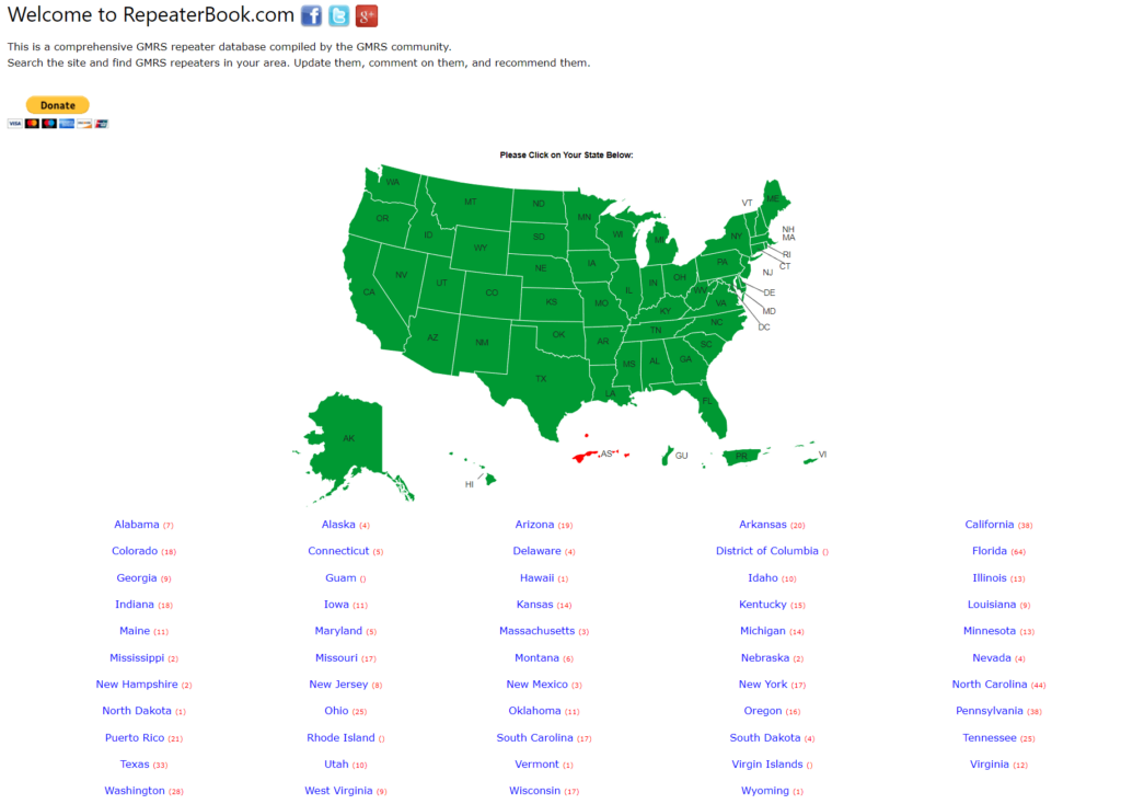 RepeaterBook.com listings of GMRS repeaters by state as of April, 2023.