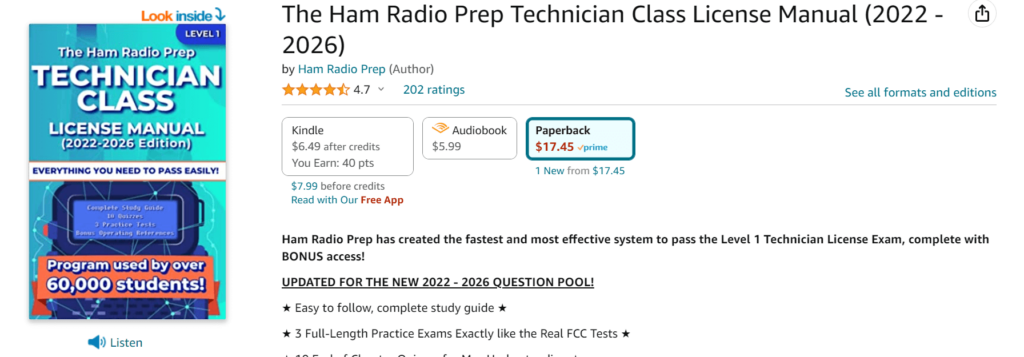 Ham Radio Prep Technician Study Book on Amazon