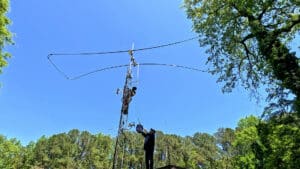 James replacing the coaxial cable at the top of Jim’s tower