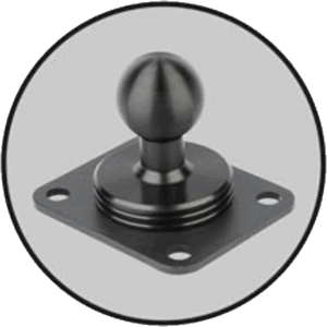 AMPS-pattern 20 mm ball mounting plate with four-hole base and hardware.