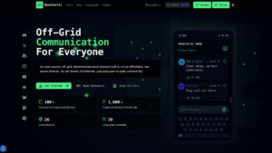 Meshtastic website showing its off-grid communication platform and mobile mesh messaging interface