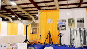 Wolf River Coils Otophone loaded dipole mounted on a portable speaker stand