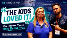 Teacher Jackie KC9LEH and Ham Radio Prep host James N0WRL at Huntsville Hamfest 2026
